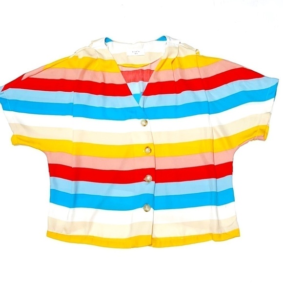 Elodie Multi Color Rainbow Stripe Button Down Top Shirt Blouse Size XL - Picture 1 of 10
